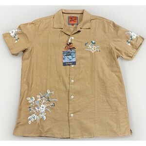 Newport Isle Linen Blend Embroidered Shirt Mens Medium Short Sleeve‎ NWT